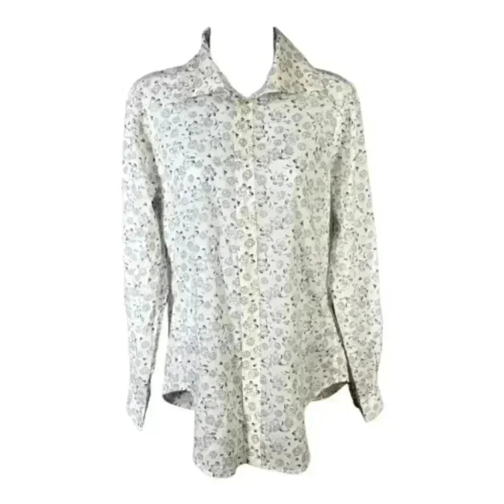 Polo Ralph Lauren Blouse Shirt Ivory Blue Women's 4 Floral Cotton Button Up